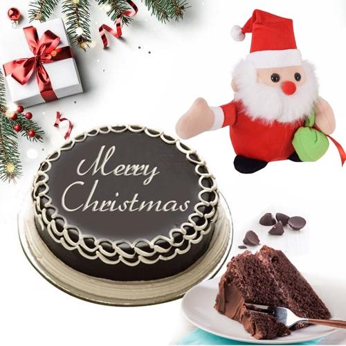 Bakery Fresh Xmas Chocolate Cake with Cute Santa Clause