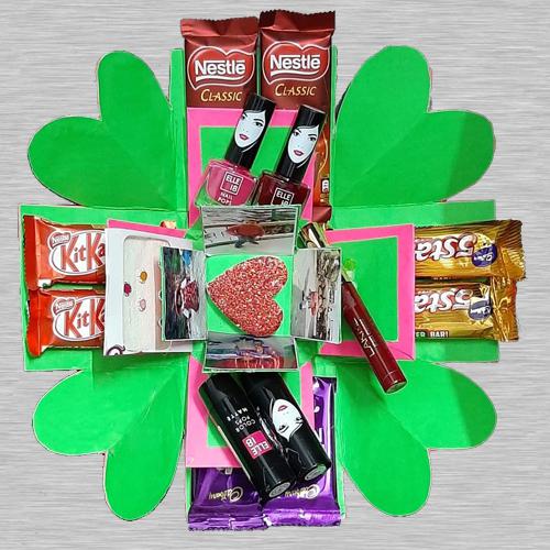 3 Layer Personalized Photo Cosmetics n Chocolates Explosion Box