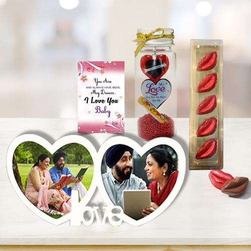 Breathtaking Selection of Personalized Photo Frame with Chocolate n Love Bottle
