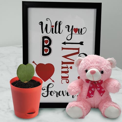 Wonderful Photo Frame with Cute Teddy n Hoya Heart Plant