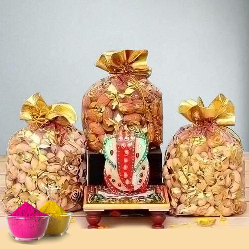 Auspicious Marble Ganesha with Dry Fruits for Holi