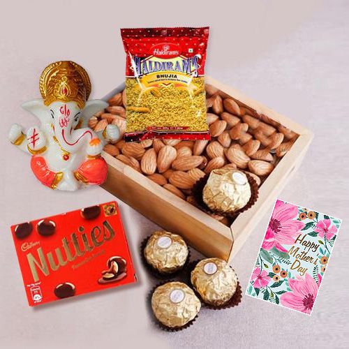 Delightful Mothers Day Gift of Marble Ganpati with Almonds n Chocolates