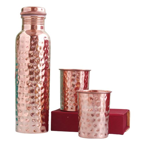 Healthful Hammered Copper Bottle Set