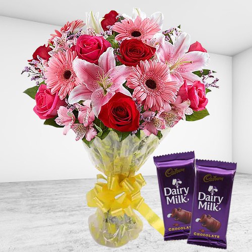 Remarkable Mixed Flowers Bouquet with Cadbury Chocolates