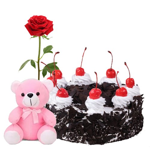 Delicious Black Forest Cake with Rose and Teddy