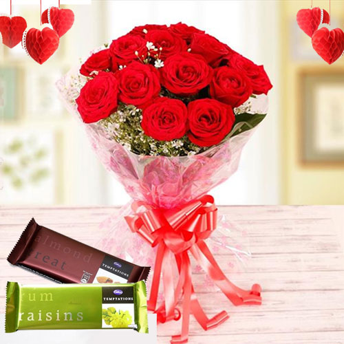 Wonderful Bouquet of Red Roses with Cadbury Temptations