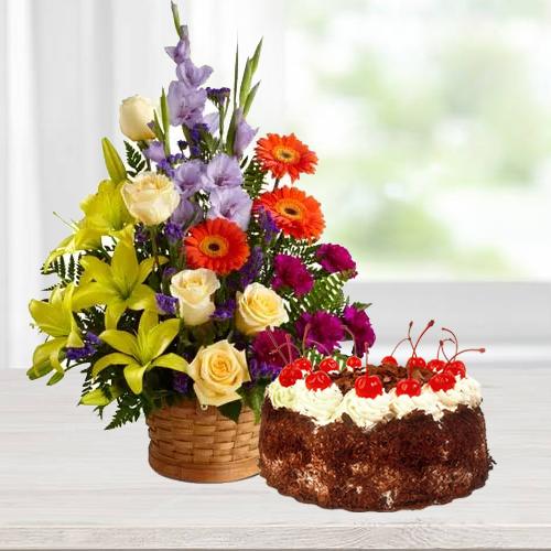 Stunning Seasonal Flowers with Black Forest Cake