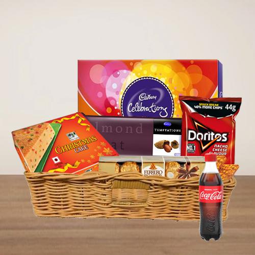 Excellent Choco Delight Gift Basket with X-mas Cake