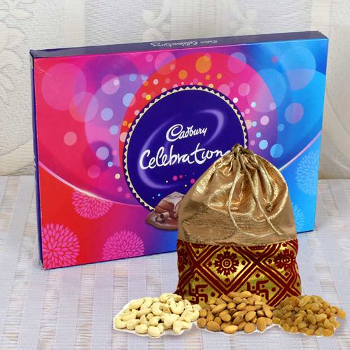 Delicious Dry Fruits Potli with Cadbury Celebrations Pack