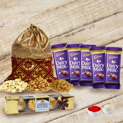 Yummy Assorted Dry Fruits Potli with Chocolates