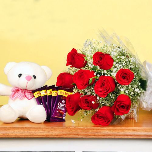 Valentine Combo of Cadbury Chocolates Red Roses with Teddy