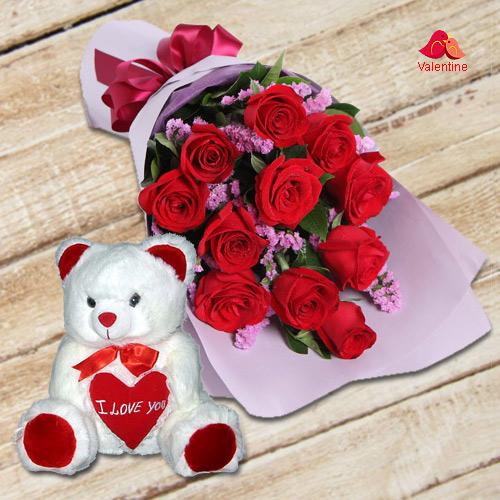 Dutch Red Roses n Huggable 12 inch Teddy Bear