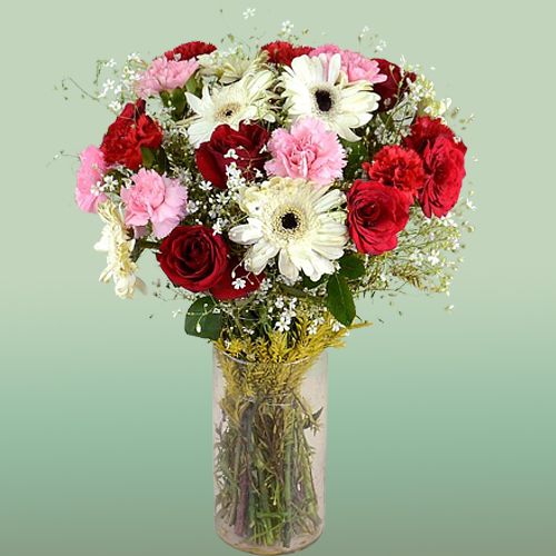 Distinctive Mixed Floral Arrangement in a Glass Vase