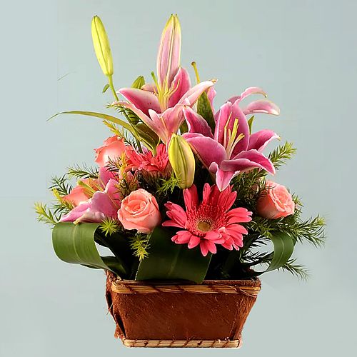 Luminous Collection of Pure Joy Pink Flowers in Basket	