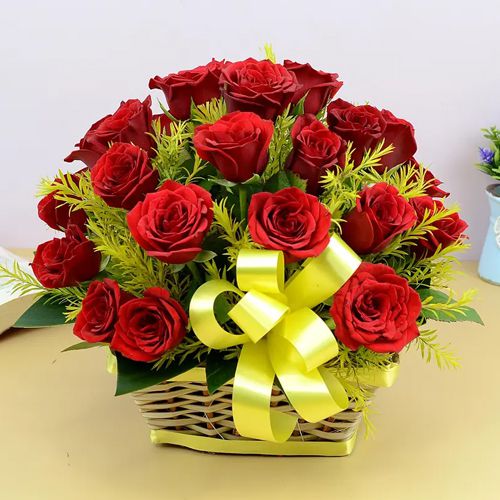 Stunning Red Roses Arrangement in Round Shaped Basket
