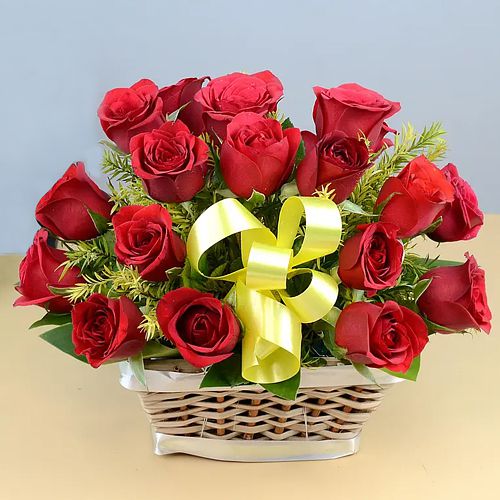 Brilliant Basket Arrangement of Red Roses