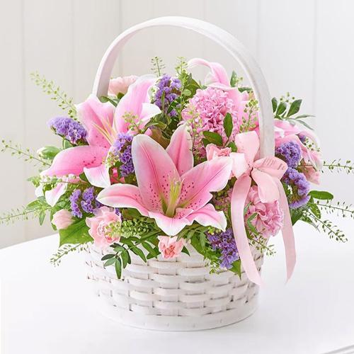 Gorgeous Lilies N Carnations Basket Delight