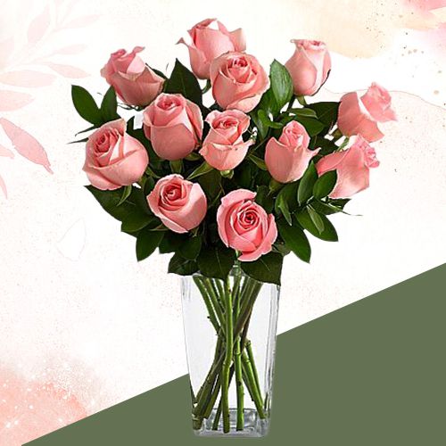 Precious Display of Peach Roses with Greens in a Vase