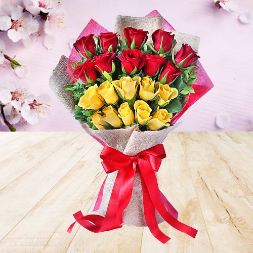 Passionate Red N Yellow Harmony Roses Bouquet