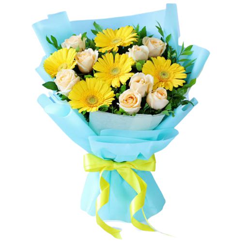 Exotic Gerberas N White Roses Bouquet