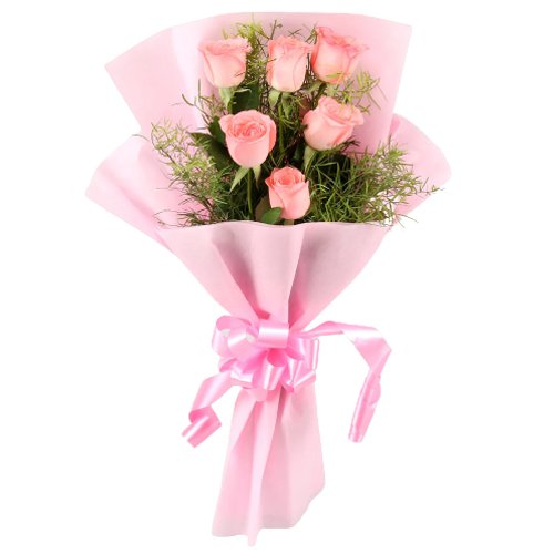 Pretty Pink Roses Tissue Wrapped Bouquet