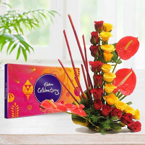 Beautiful Roses with Anthurium Arrangement with Cadbury Celebration