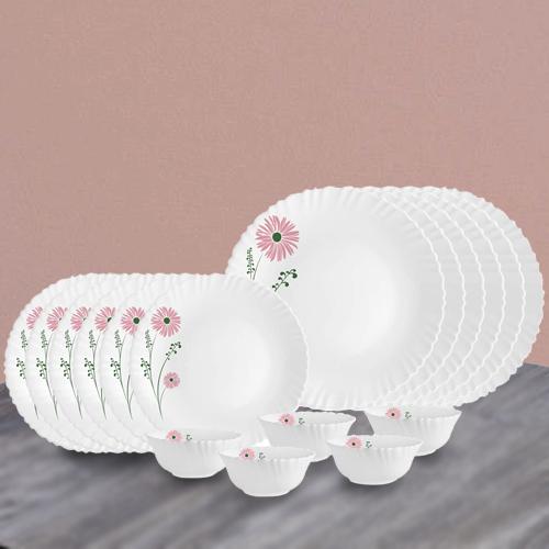 Lovely Cello Opalware Pink Lilac n White Dinner Set