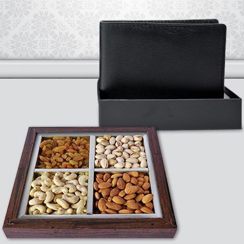 Stylish Gents Leather Wallet with Dry Fruits
