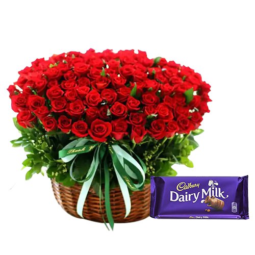 MidNight Delivery ::100 Exclusive  Dutch Red    Roses  Arrangement with Cadburys Chocolate