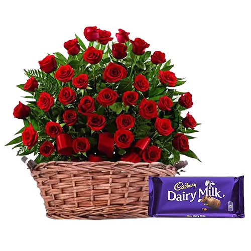 MidNight Delivery ::51 Exclusive  Dutch Red    Roses  Arrangement with Cadburys Chocolate