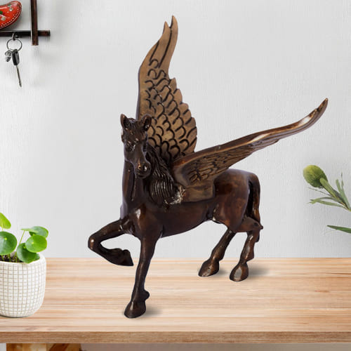 Remarkable Antique Finish Brass Flying Angel Horse