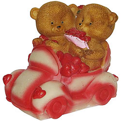 Amazing Couple Teddy with Hearts in a Car