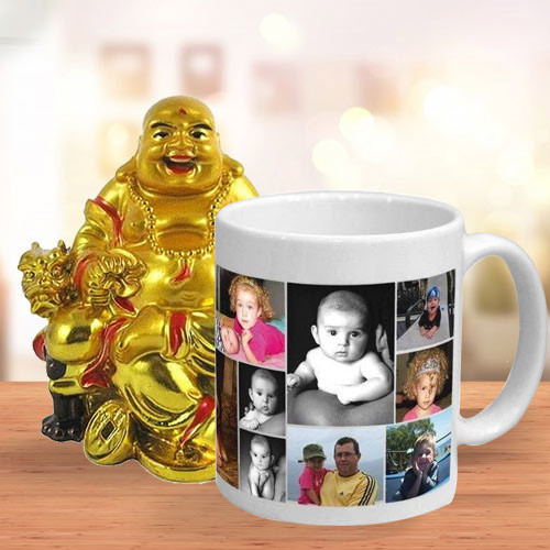 Elegant Personalized Coffee Mug with a Laughing Buddha