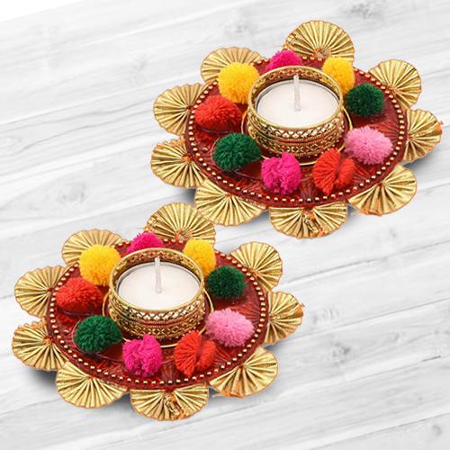 Marvelous Dual Set of Mix Color Flower Design Diya