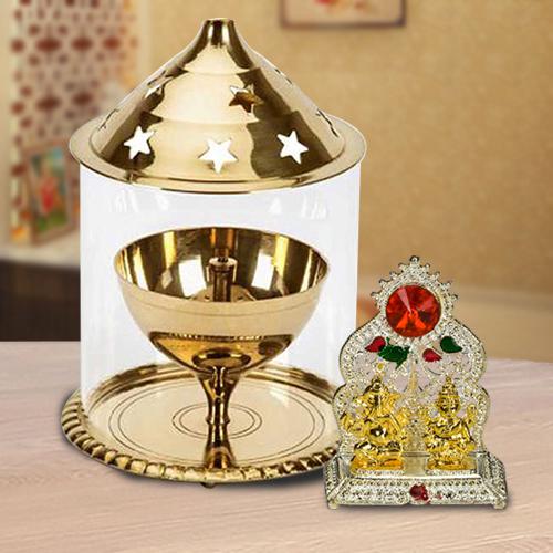 Attractive Akhand Diya with Borosilicate Glass N Ganesh Laxmi Mandap<br>