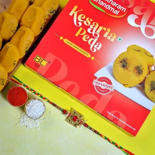 Kundan Rakhi and Kesariya Peda