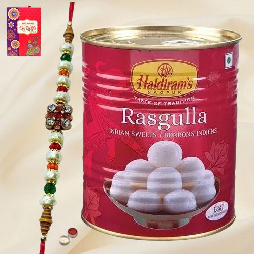 Haldiram Rasgulla with Designer Rakhi with Free Roli Tika and Chawal