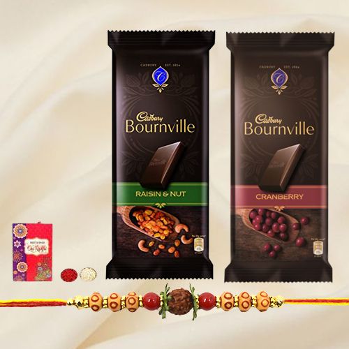 Rudraksha Rakhi with 2 pcs Cadbury Bournville Chocolates