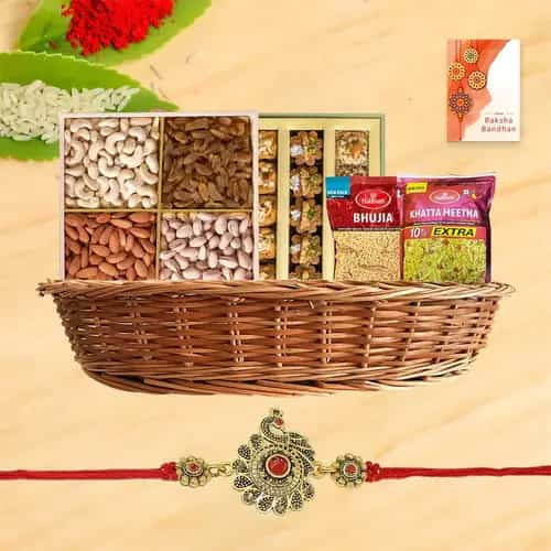 Appealing Rakhi Delicacies in a Basket