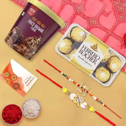 Twin Rakhi Ferreo Rocher N Kwality Walls Choco Ice Cream Charm