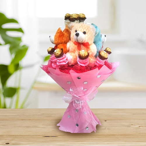 Marvelous Teddy Bouquet with Ferrero Rocher Chocolate