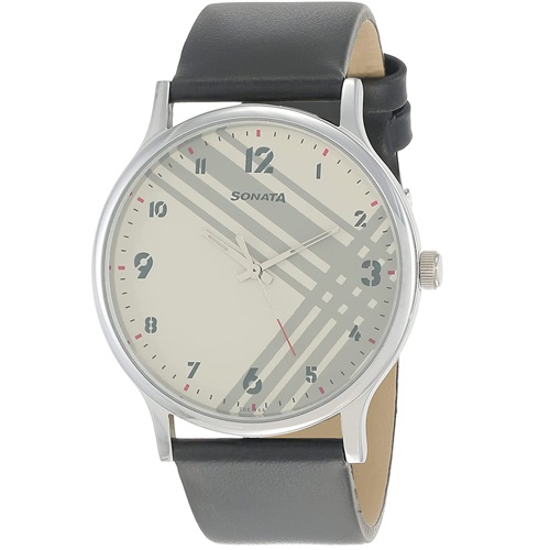 Impressive Sonata Smart Plaid White Dial Mens Watch