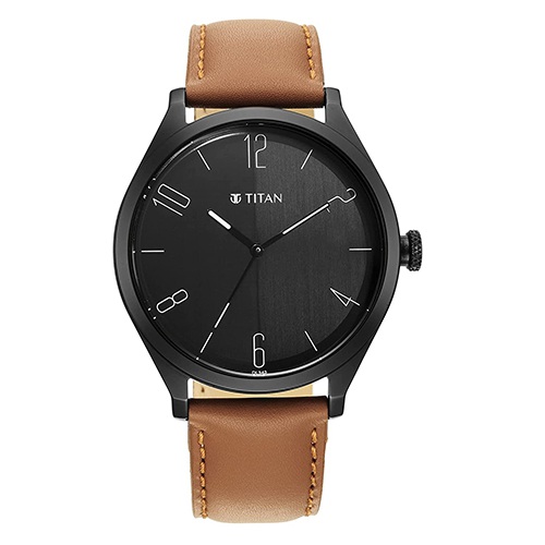 Charismatic Titan Workwear Black Dial Leather Strap Watch