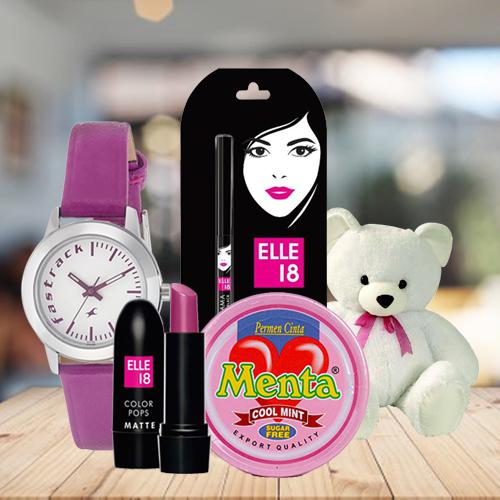 Exclusive Fastrack Watch with Cosmetics Teddy N Chocolates
