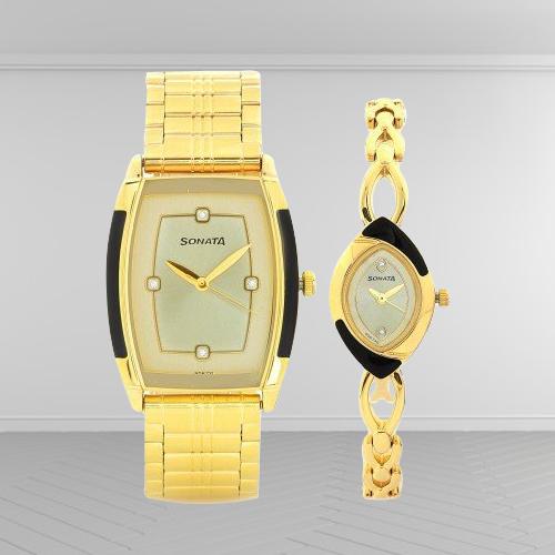 Mesmerizing Sonata Analog Gold Dial Watch for Men N Women