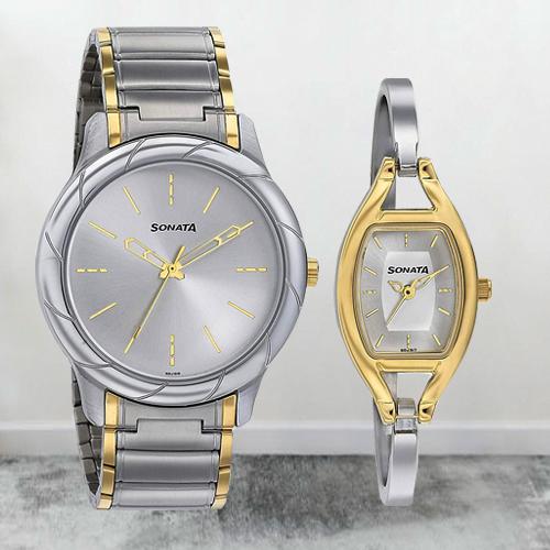 Remarkable Sonata Analog Silver Dial Pair Watch